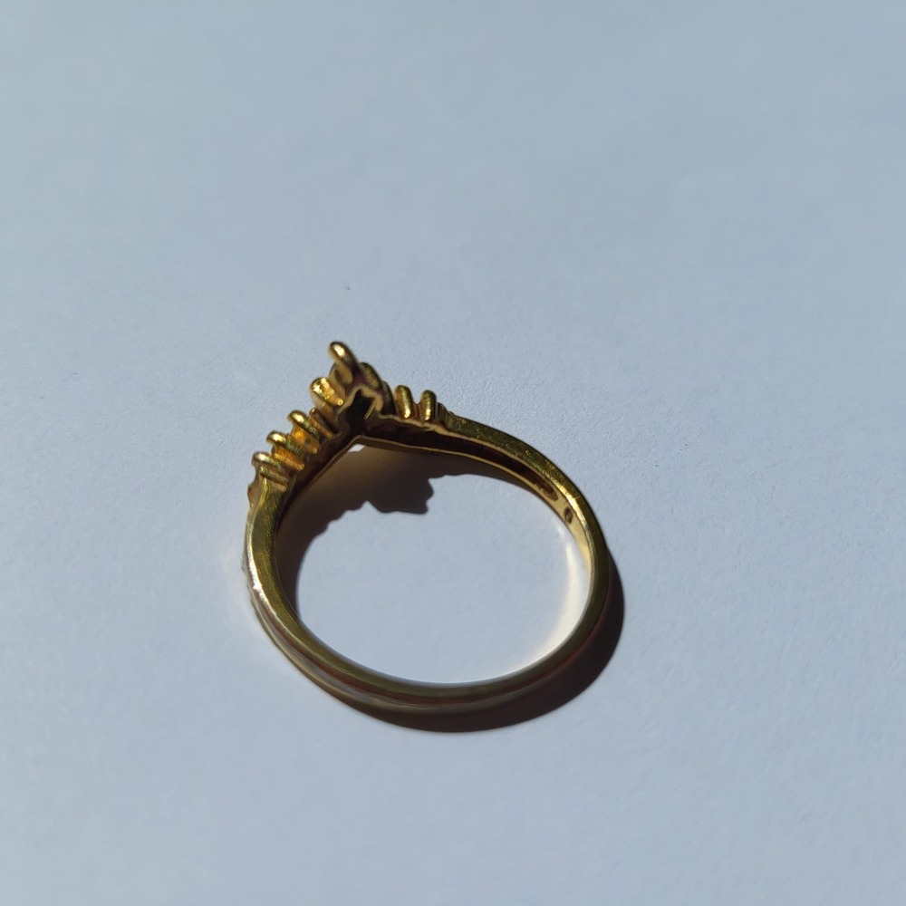 Vintage 925 Sterling Silver Tiara Crown Ring Size 9 Gold Tone Marquise Crystal - Picture 3 of 8